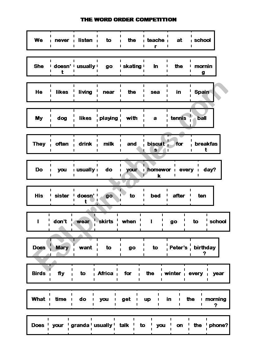 The Word Order Competition worksheet