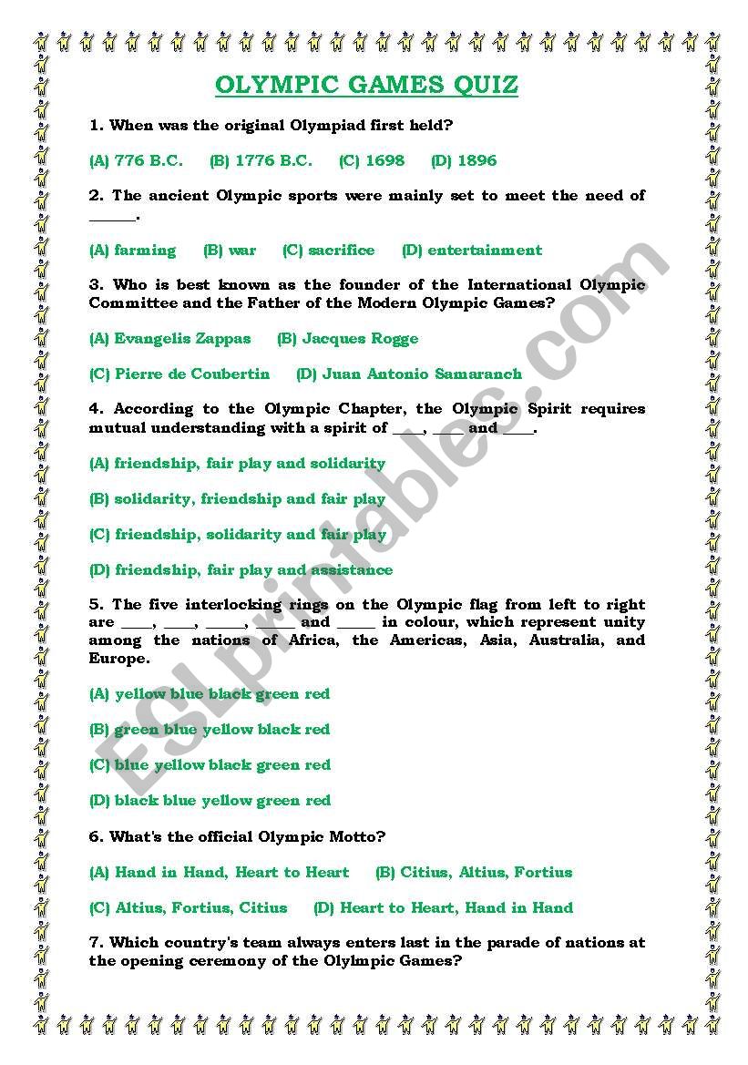 OLYMPIC GAMES QUIZ worksheet