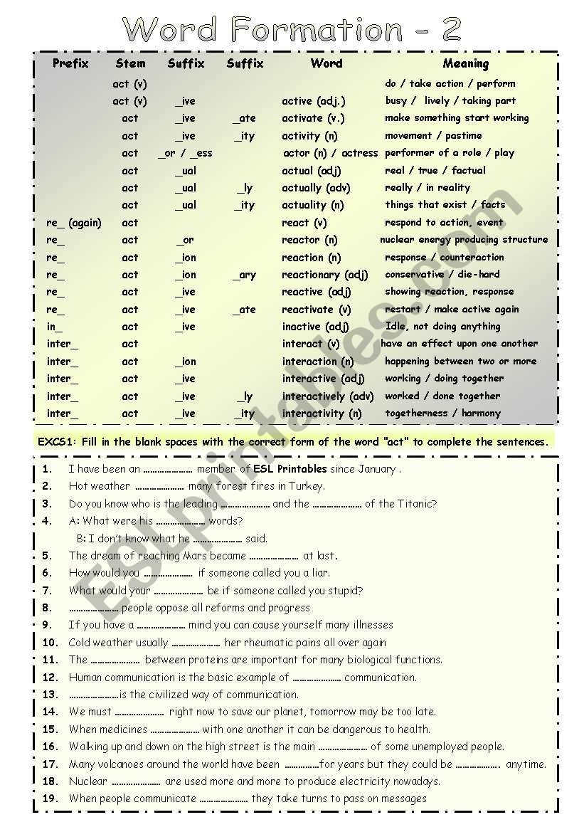 Word Formation - 2 worksheet