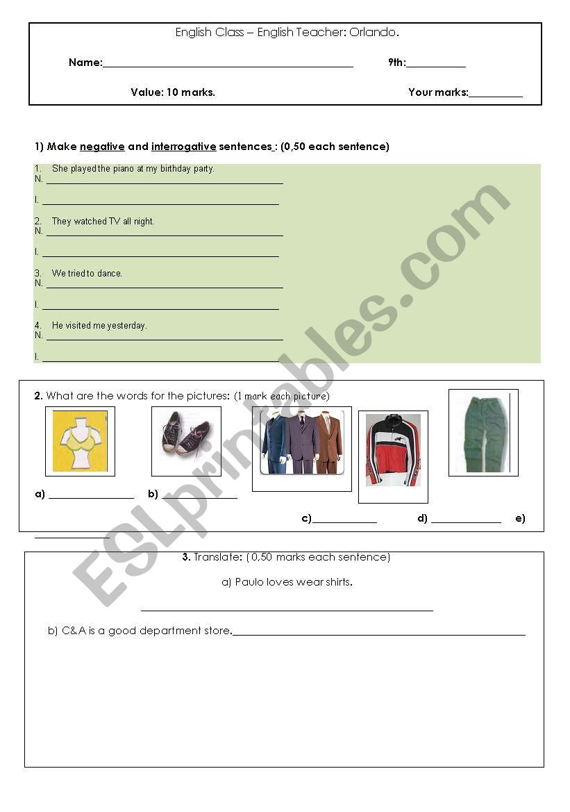 Test about Past Simple worksheet