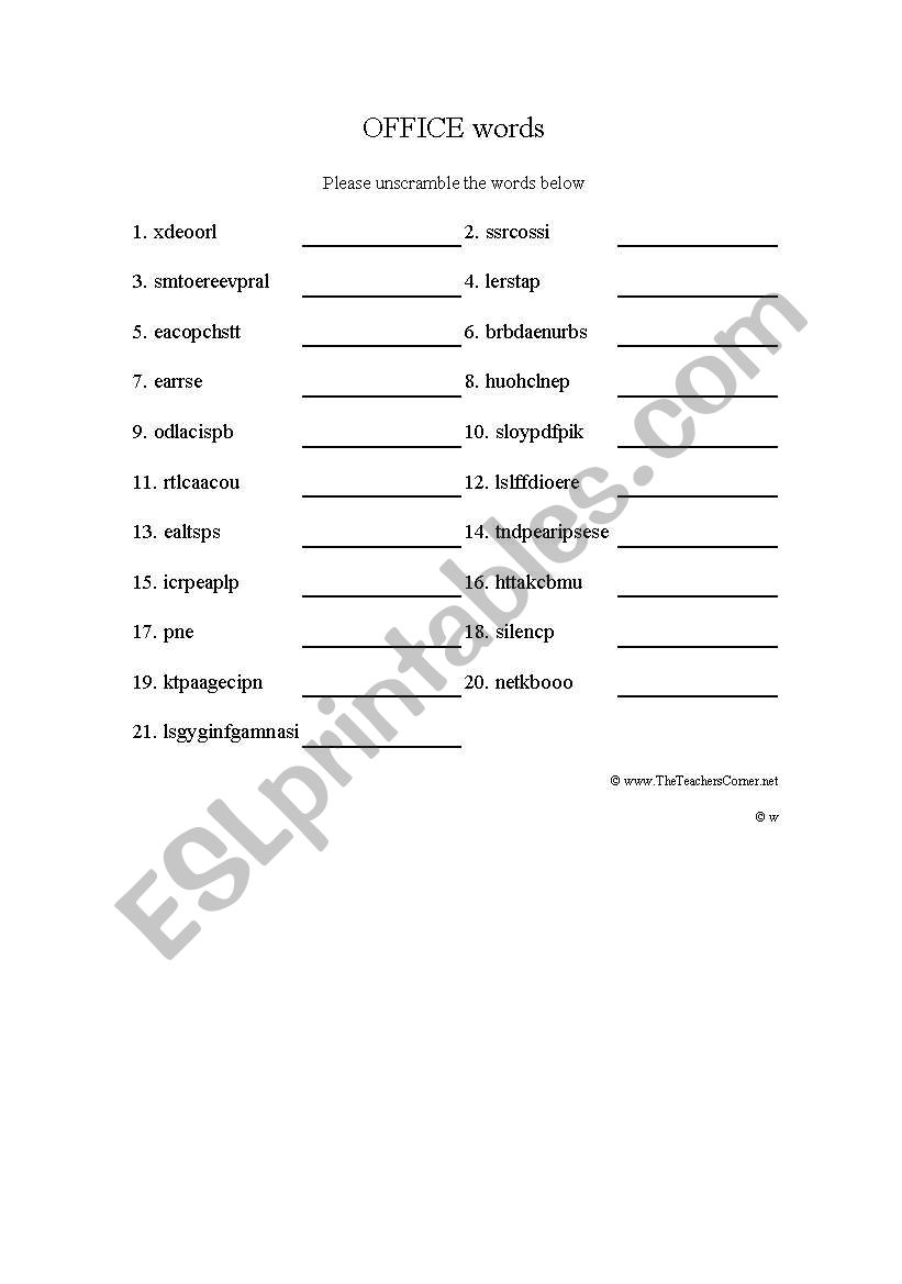 Office vocabulary worksheet