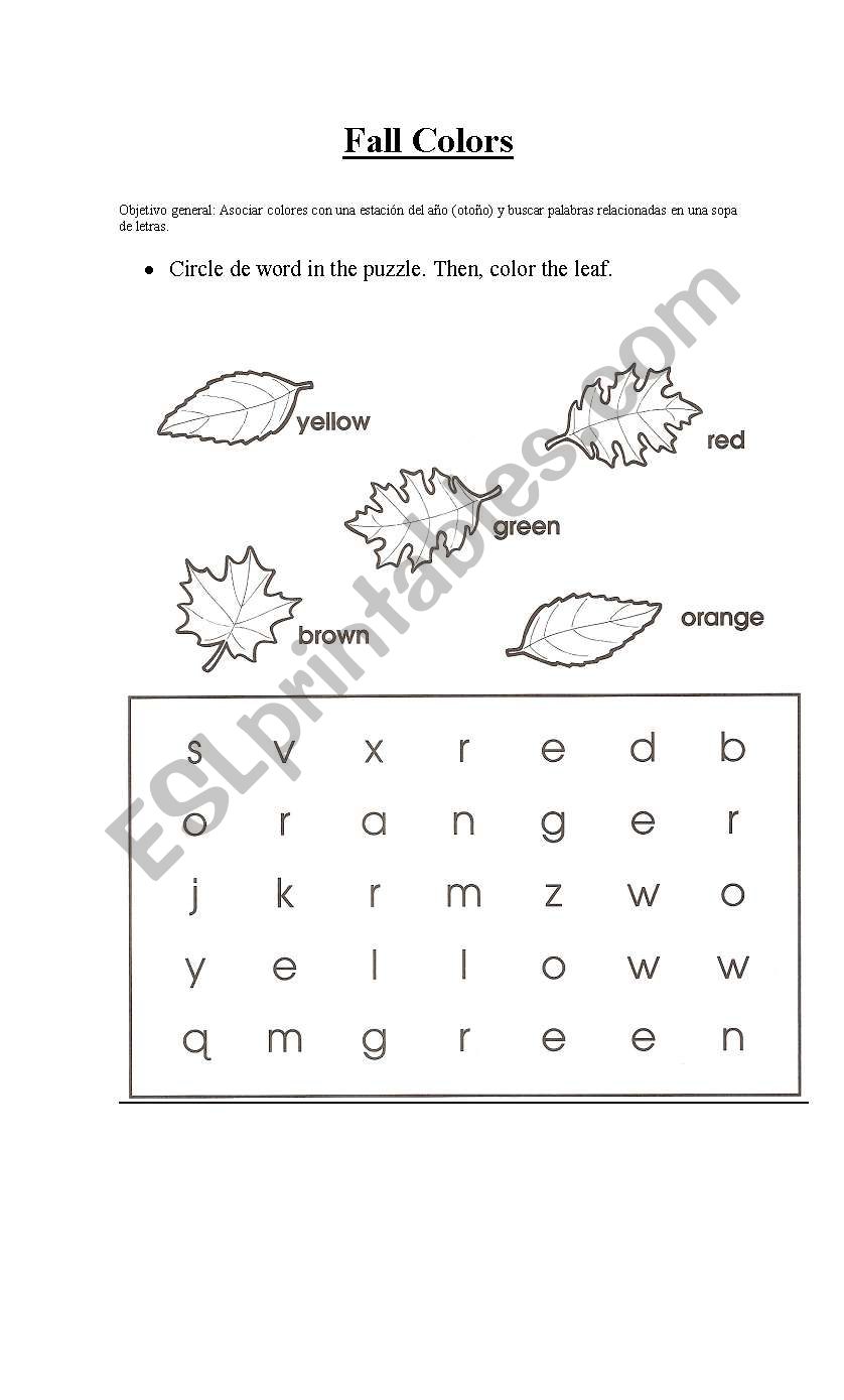 Fall colours worksheet