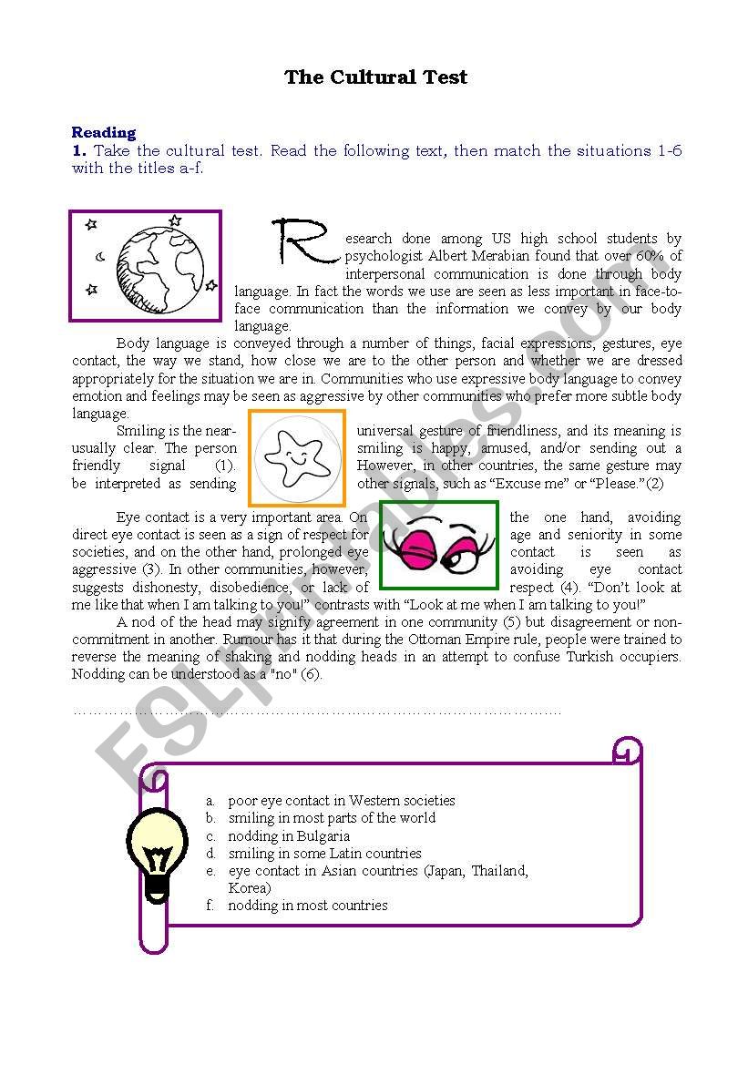 Take the cultural test! worksheet
