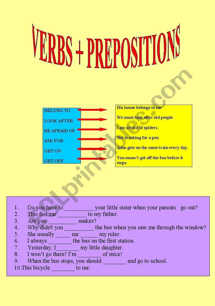 verbs+ prepositions worksheet