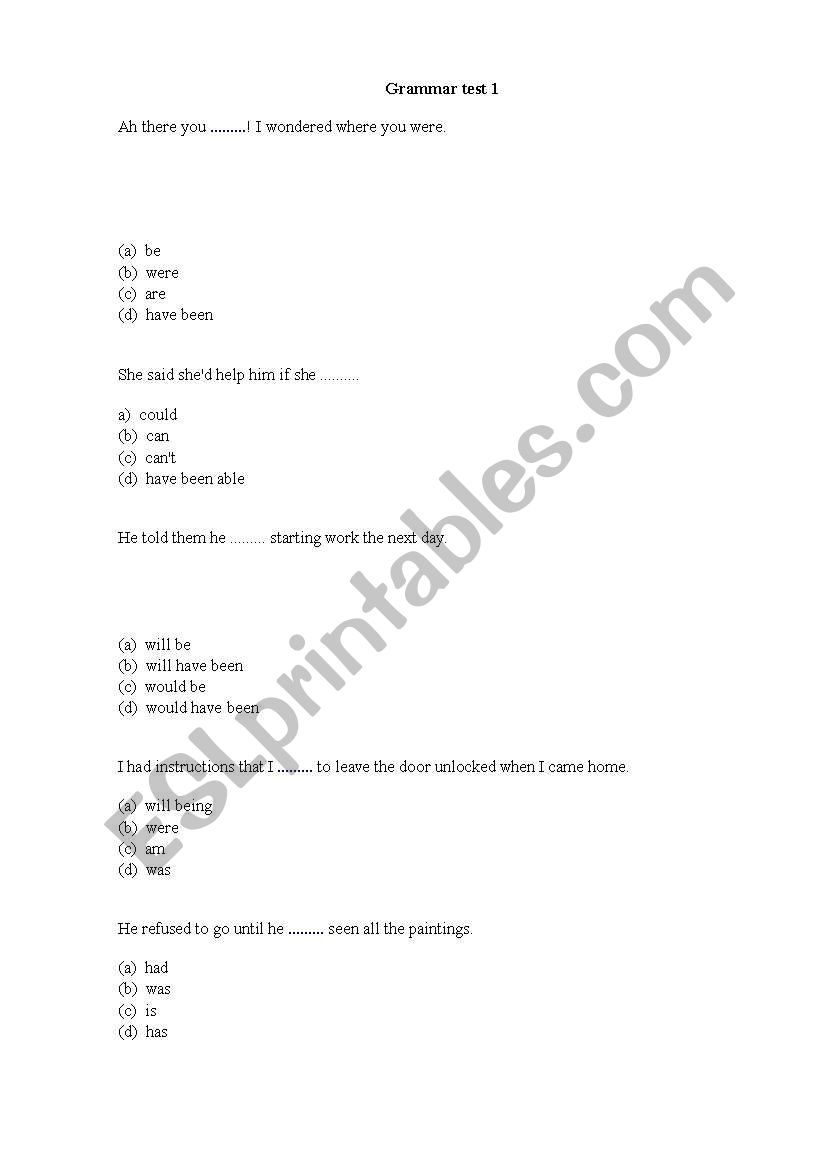 Language level test worksheet