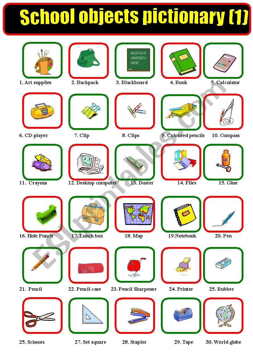 School objects pictionary (1) worksheet