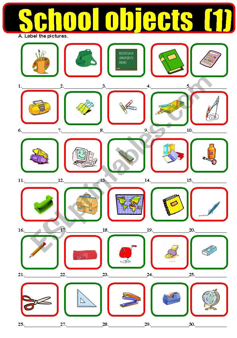 School objects (1) worksheet