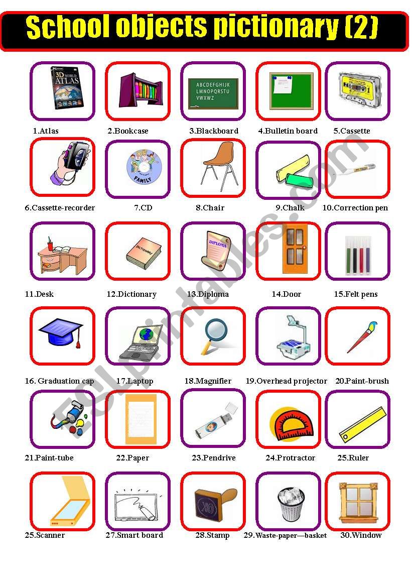 School objects pictionary (2) worksheet