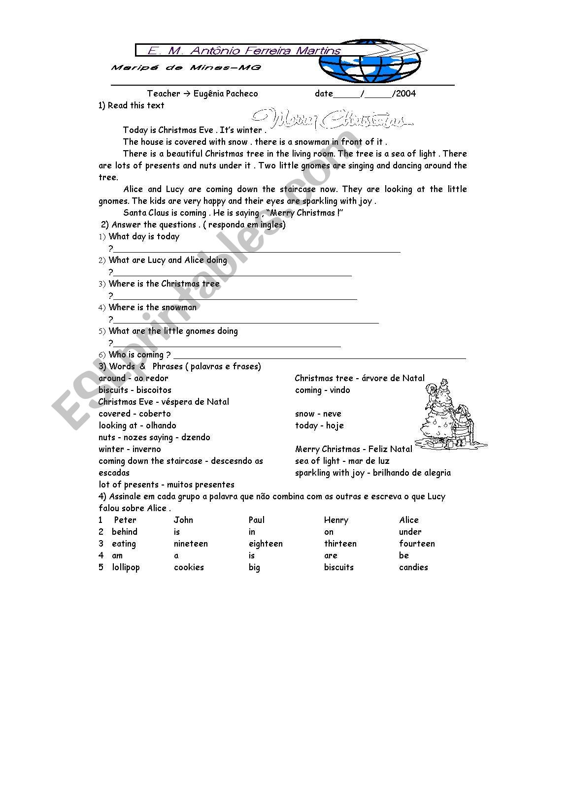 merry christmas  worksheet