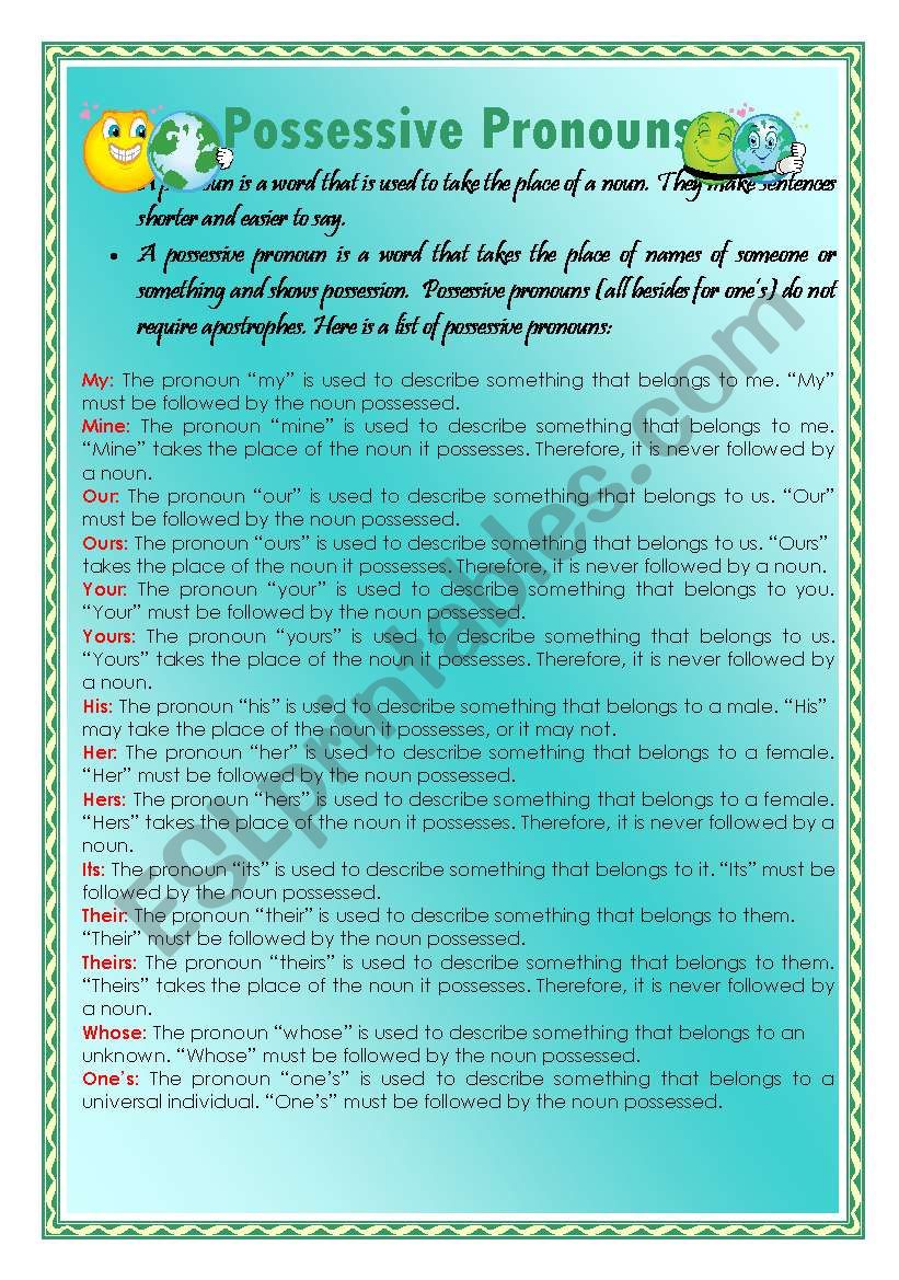 POSSESSIVE PRONOUNS worksheet