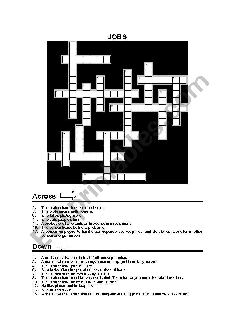 Jobs Crosswords worksheet