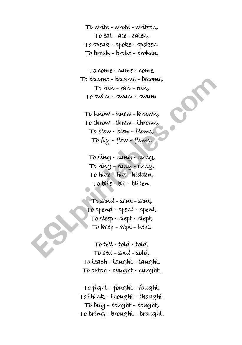 irregular verbs worksheet