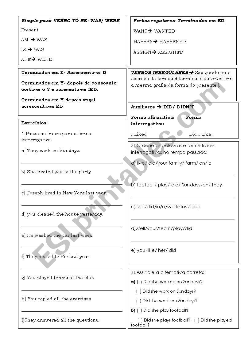 VERB TO BE- PAST worksheet