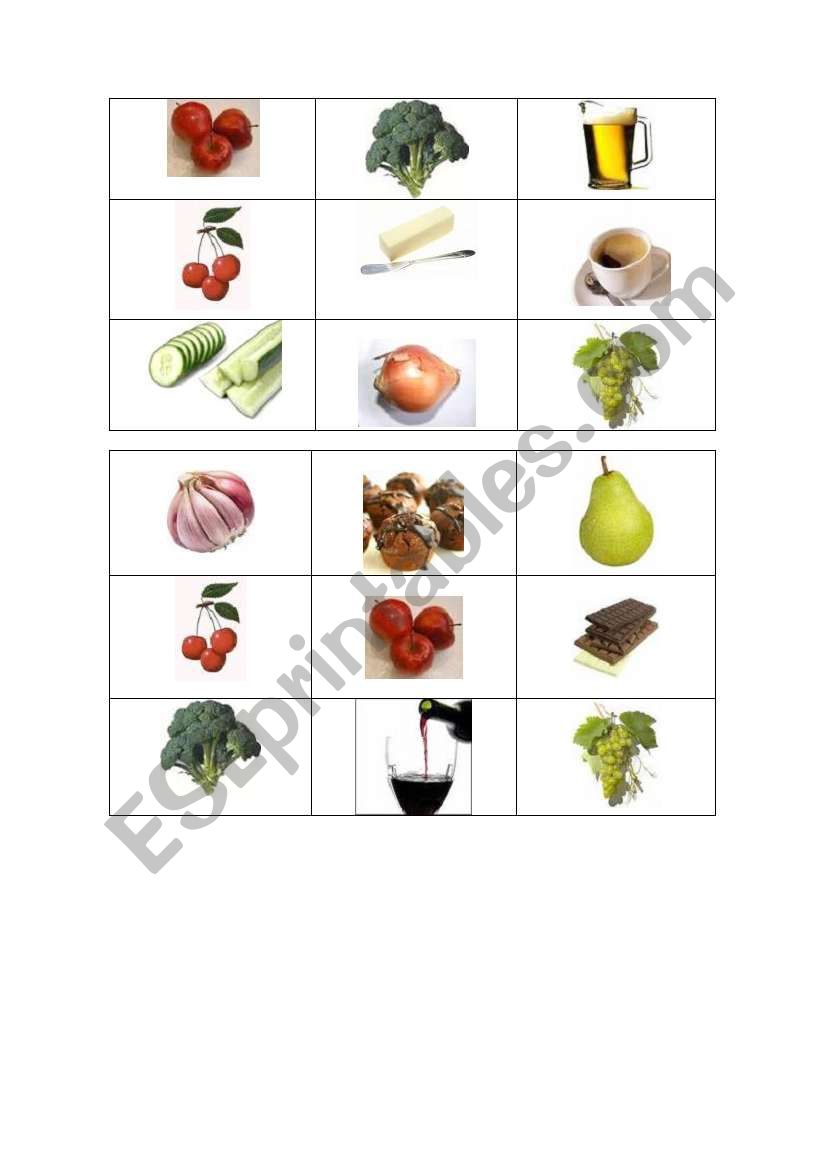 Bingo -Food worksheet