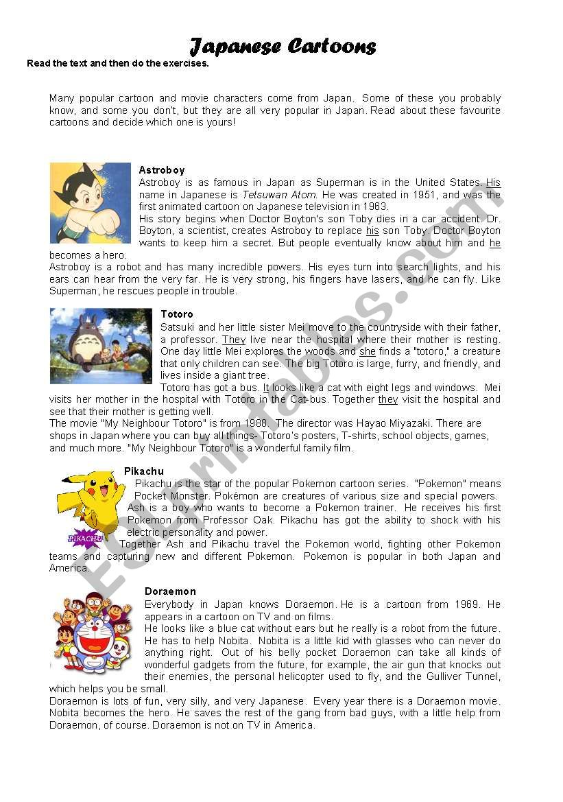 Japanese Cartoons worksheet