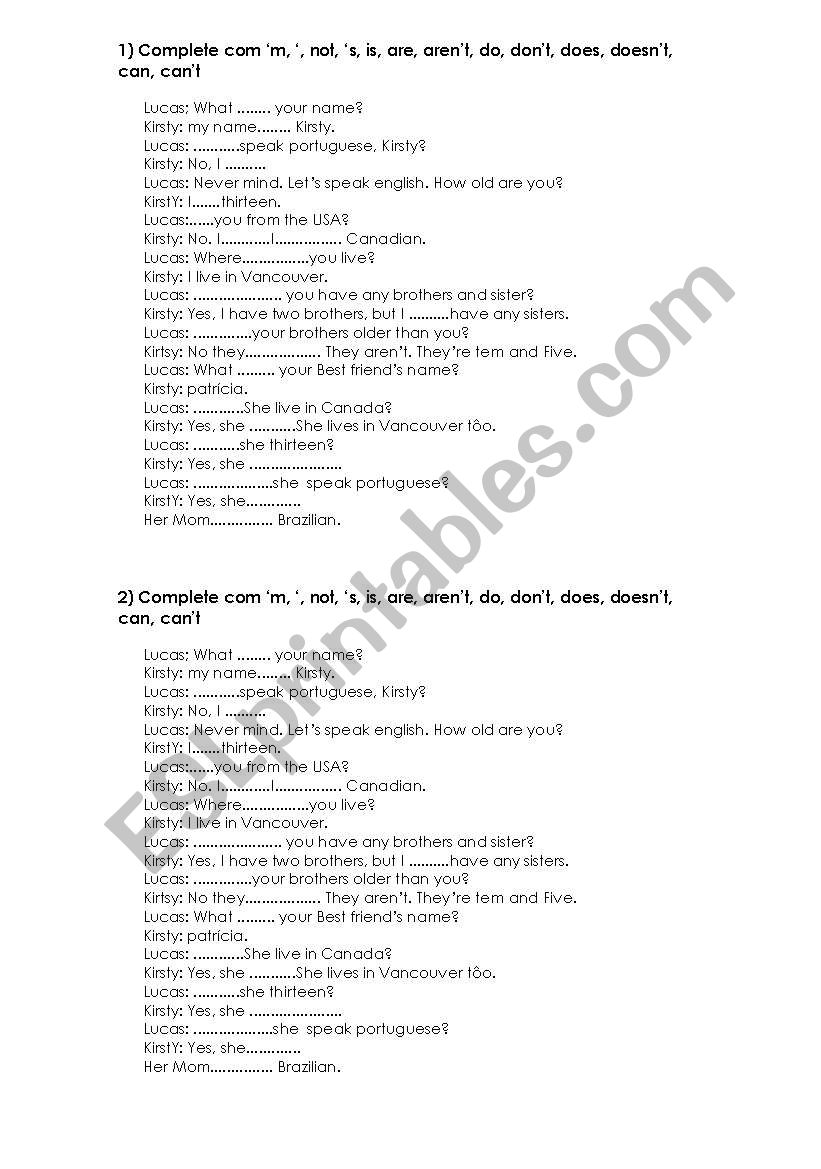 ingls activities worksheet
