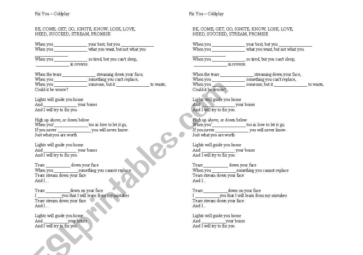 fix you worksheet