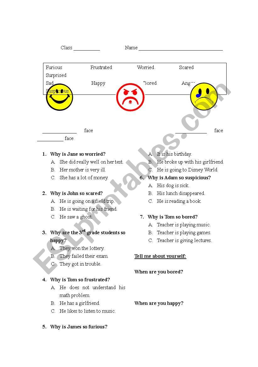 different emotions/feelings worksheet