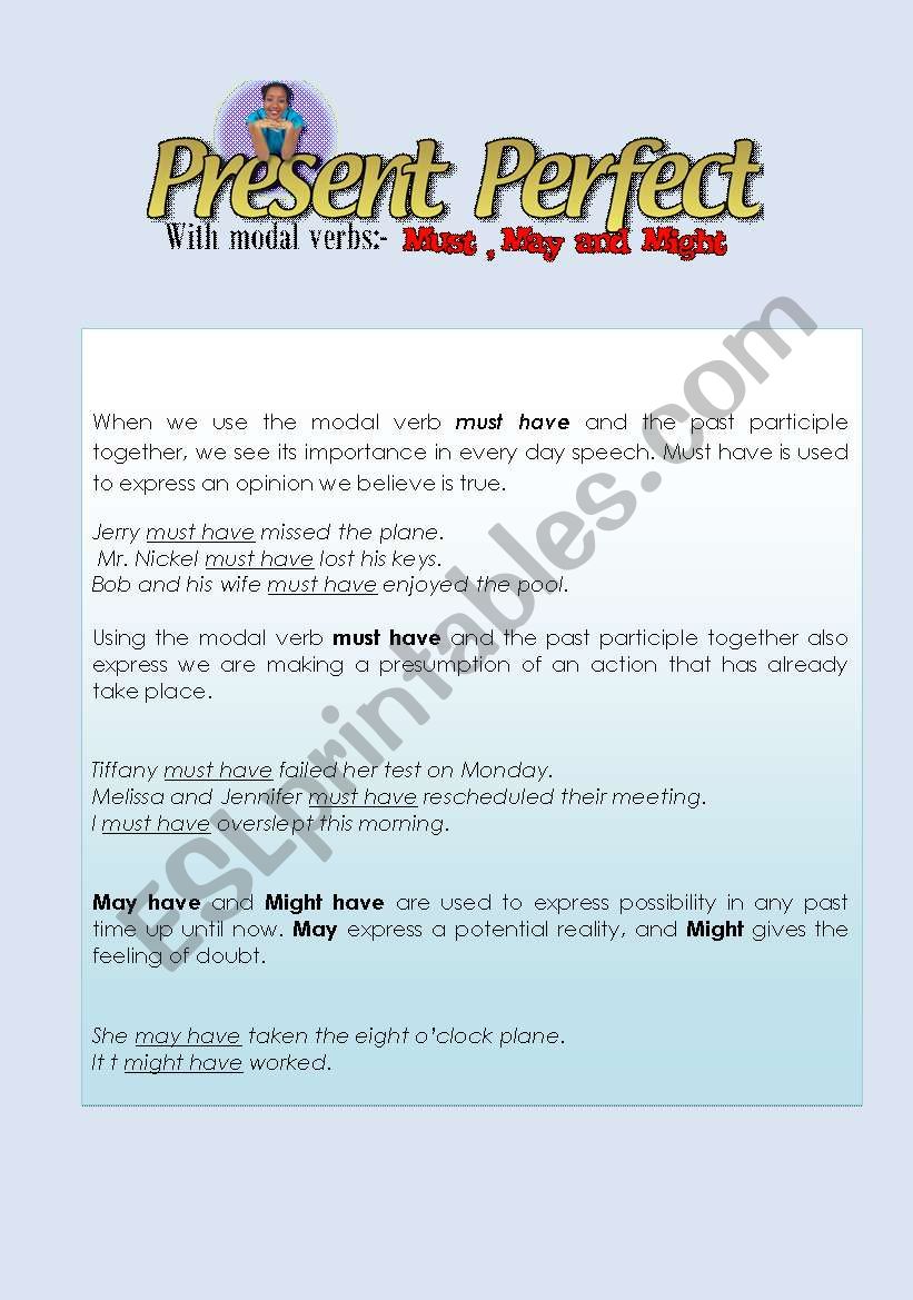 Present Perfect with modals: Must, May and Might Present Perfect with modals: Must, May and Might
