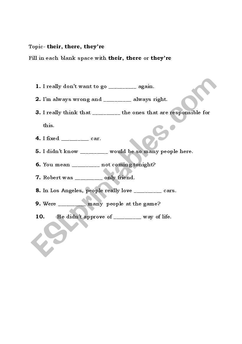 Their, There and Theyre worksheet