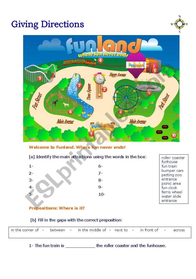 Giving Directions: Funland worksheet