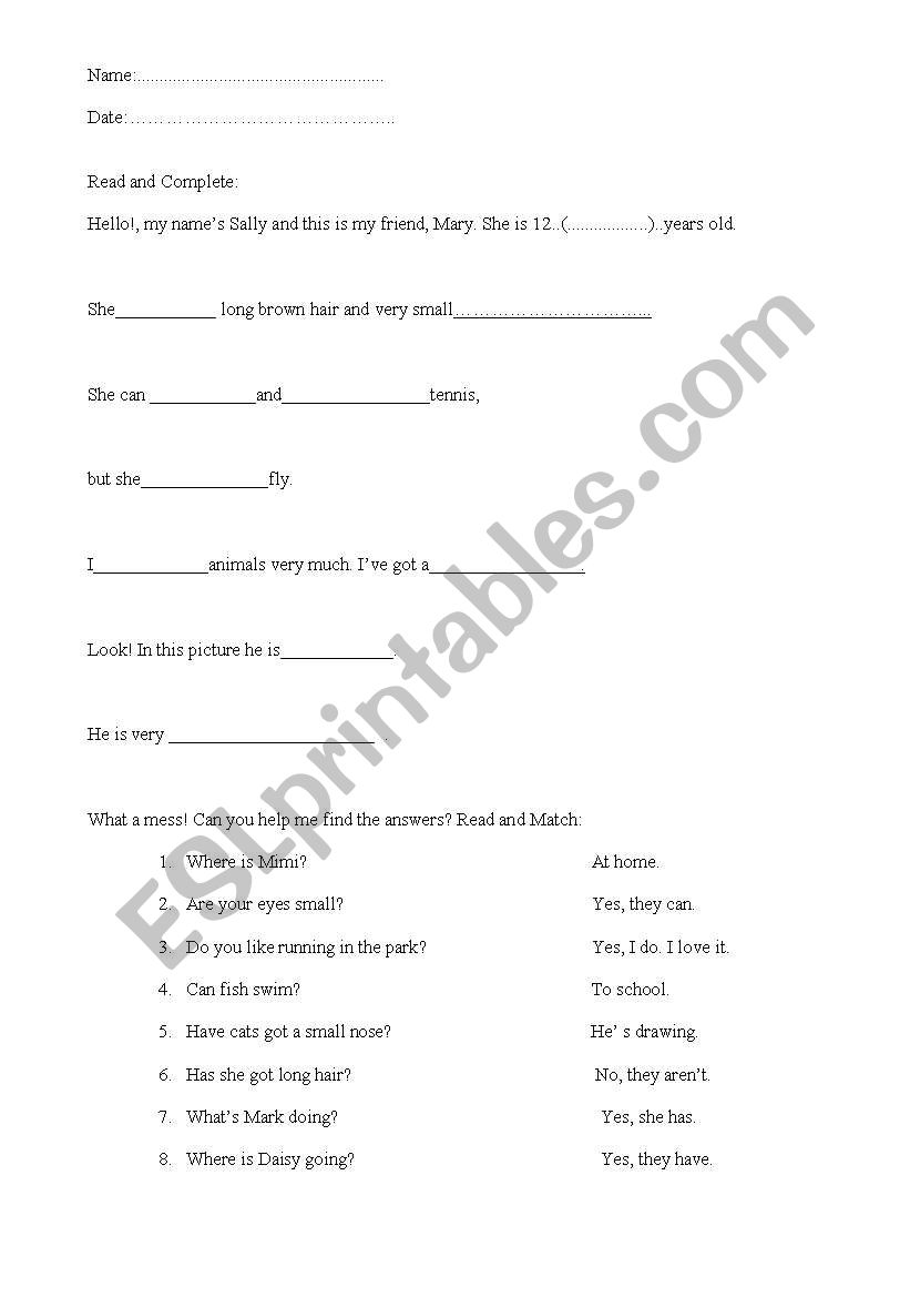 second year test worksheet