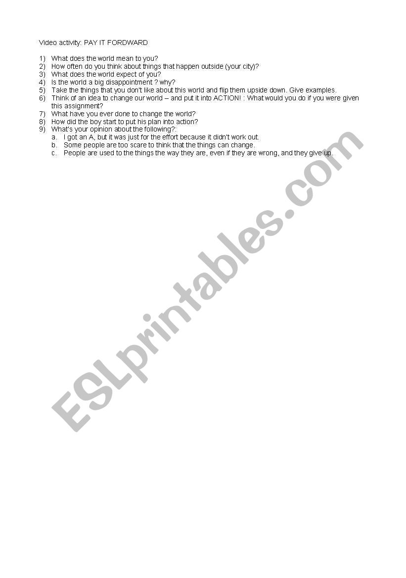 film: pay it fordward worksheet