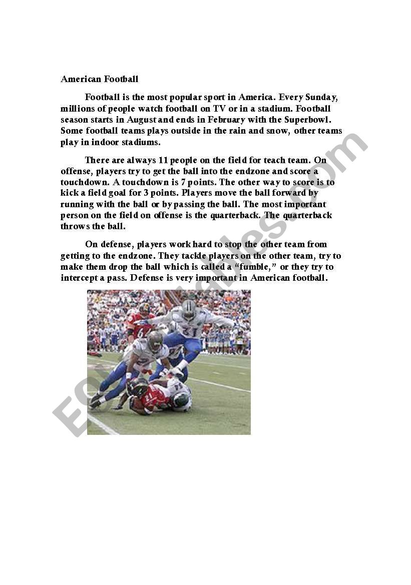 American Football  worksheet