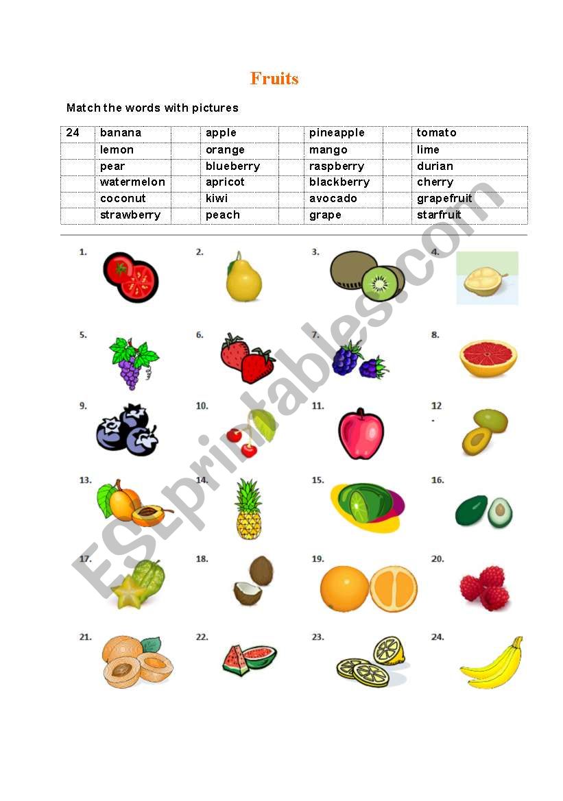 Fruits worksheet