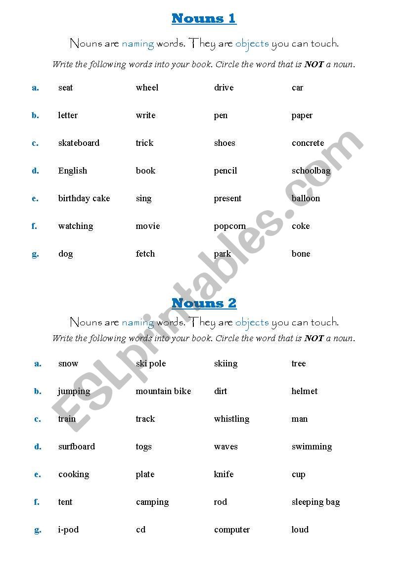 Circle the noun worksheet