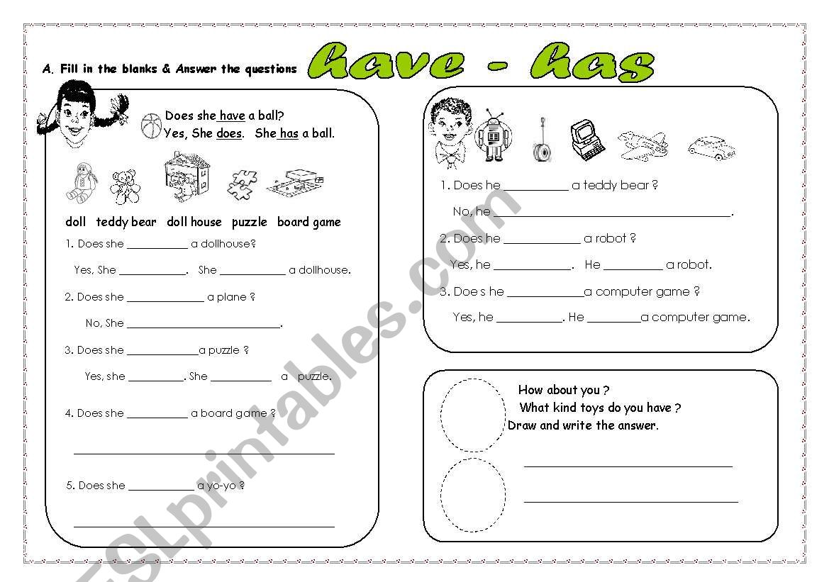 Have - Has worksheet