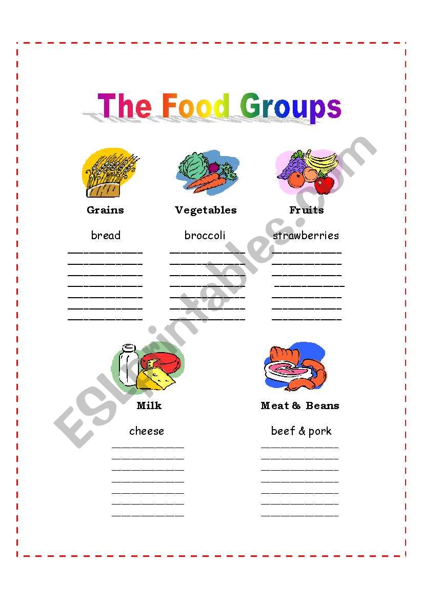 The 5 Food Groups worksheet