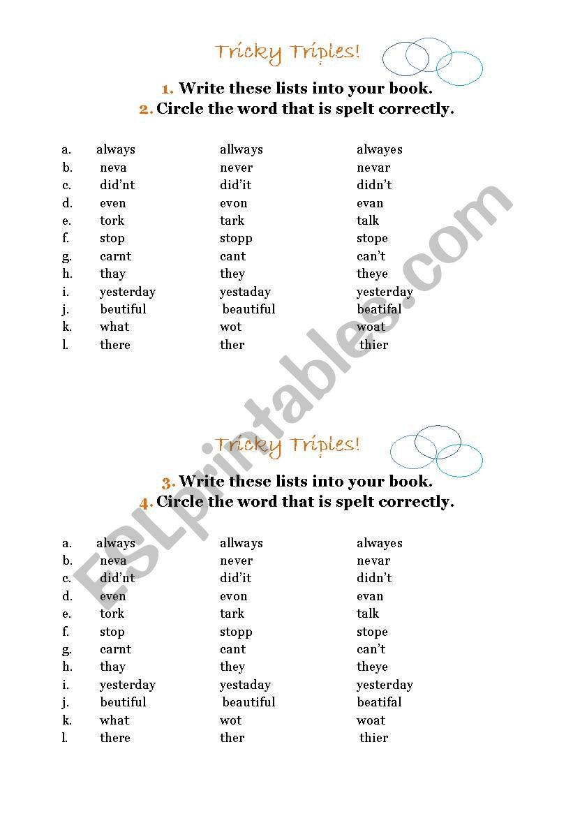 Circle the correct spelling worksheet