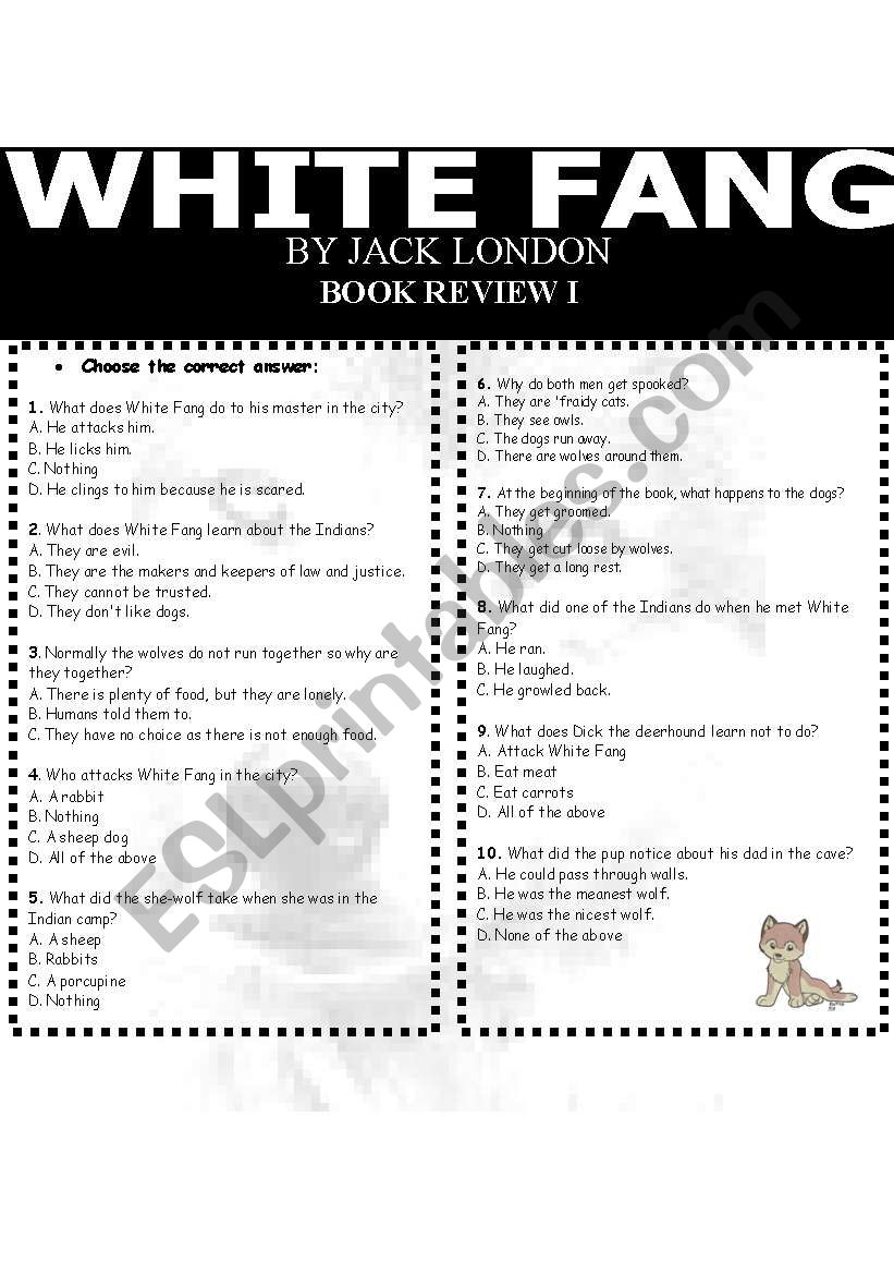 WHITE FANG - BOOK REVIEW MULTIPLE CHOICE