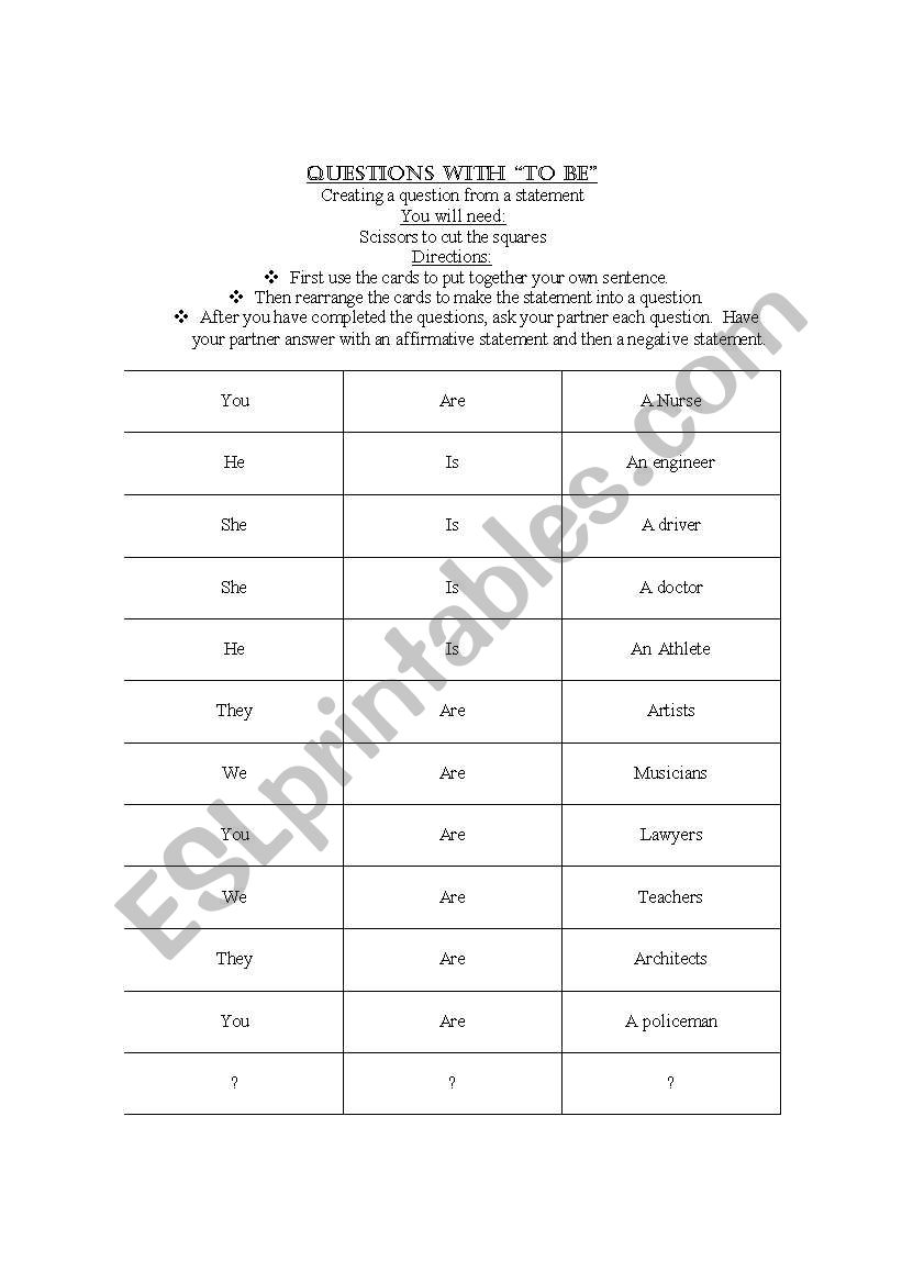 Making questions from statements  using the verb 