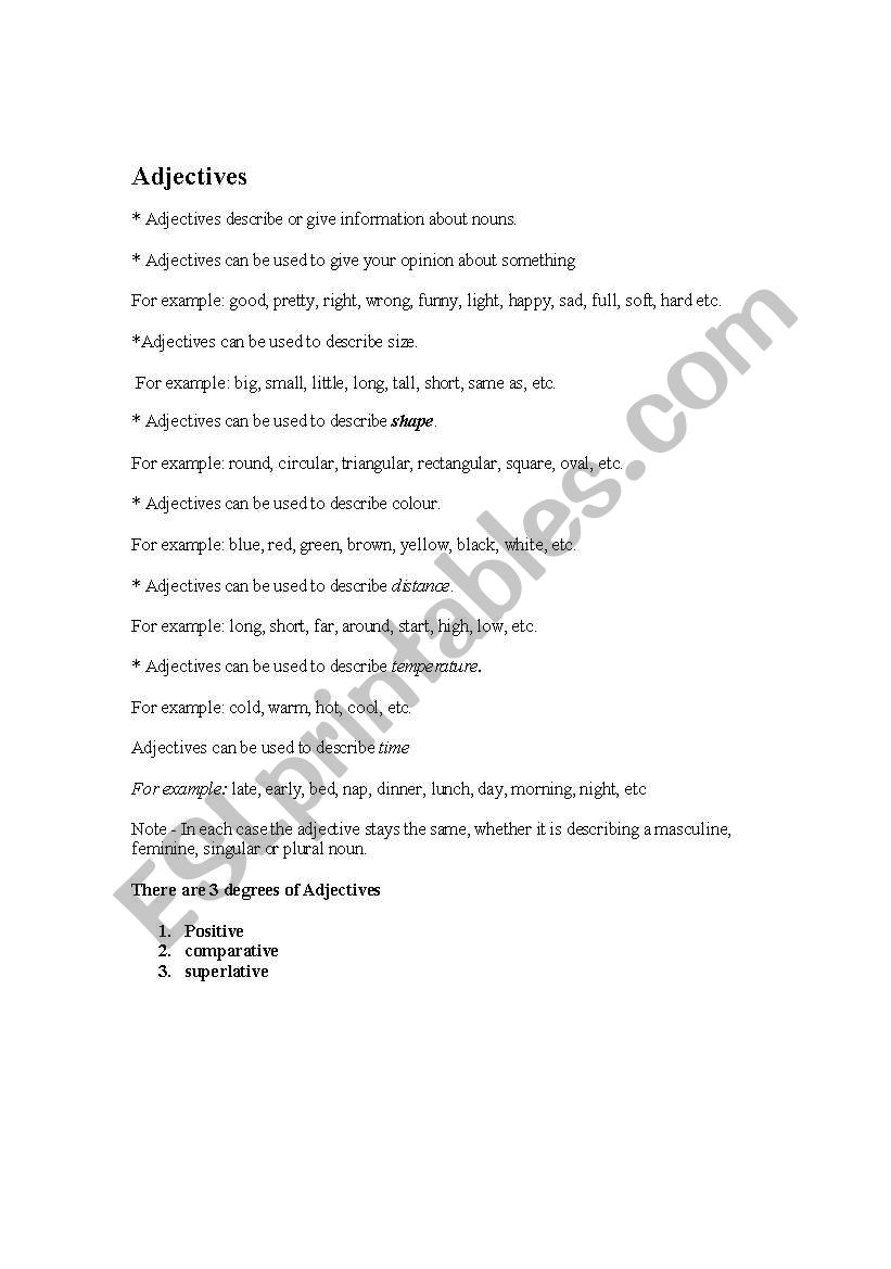 Adjectives worksheet