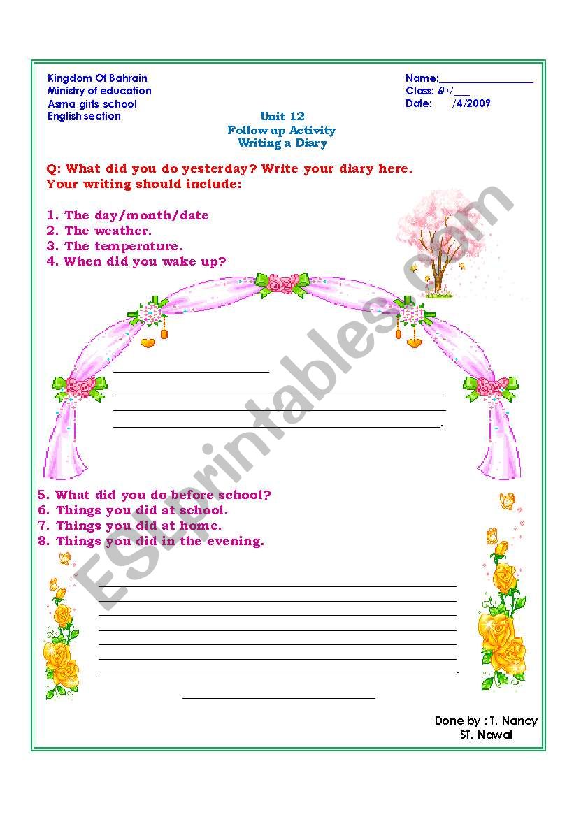 diary worksheet