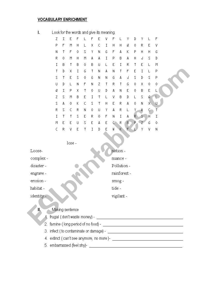 mixed vocabulary worksheet