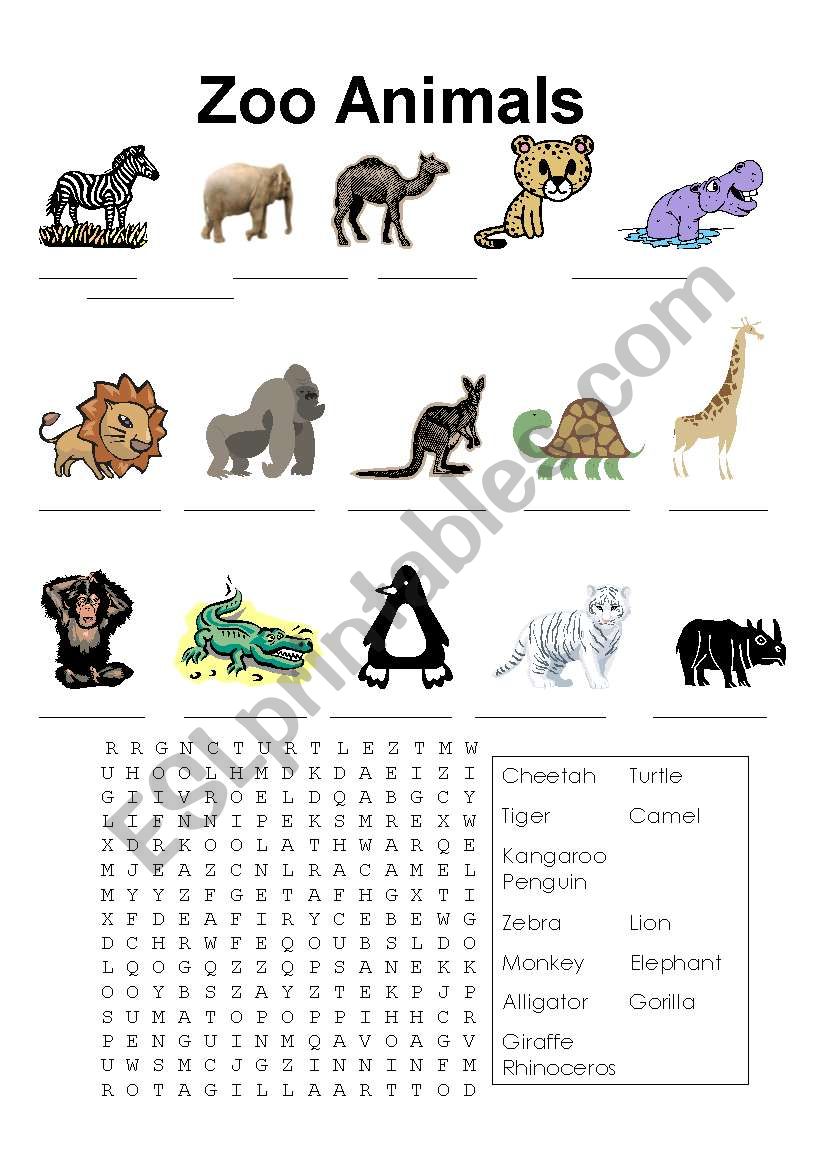 Zoo Animals - ESL worksheet by CittyCat