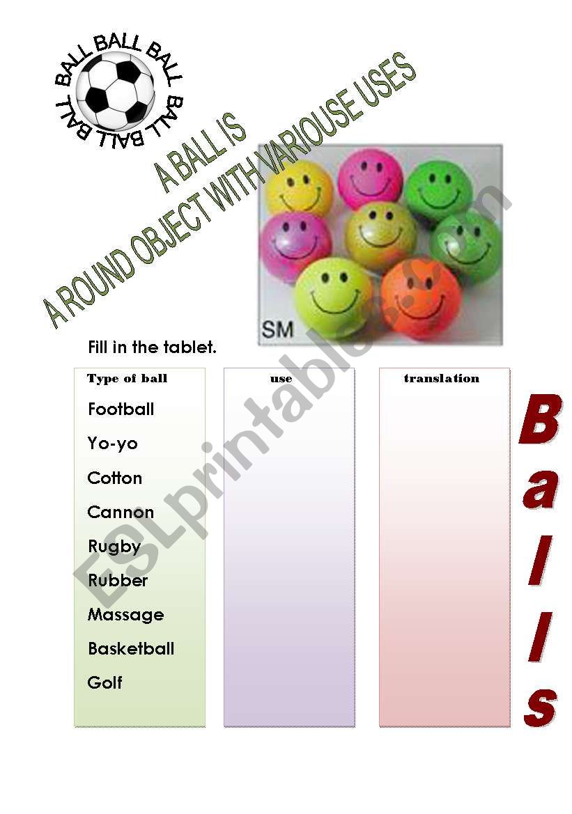 BALL BALL BALLS worksheet