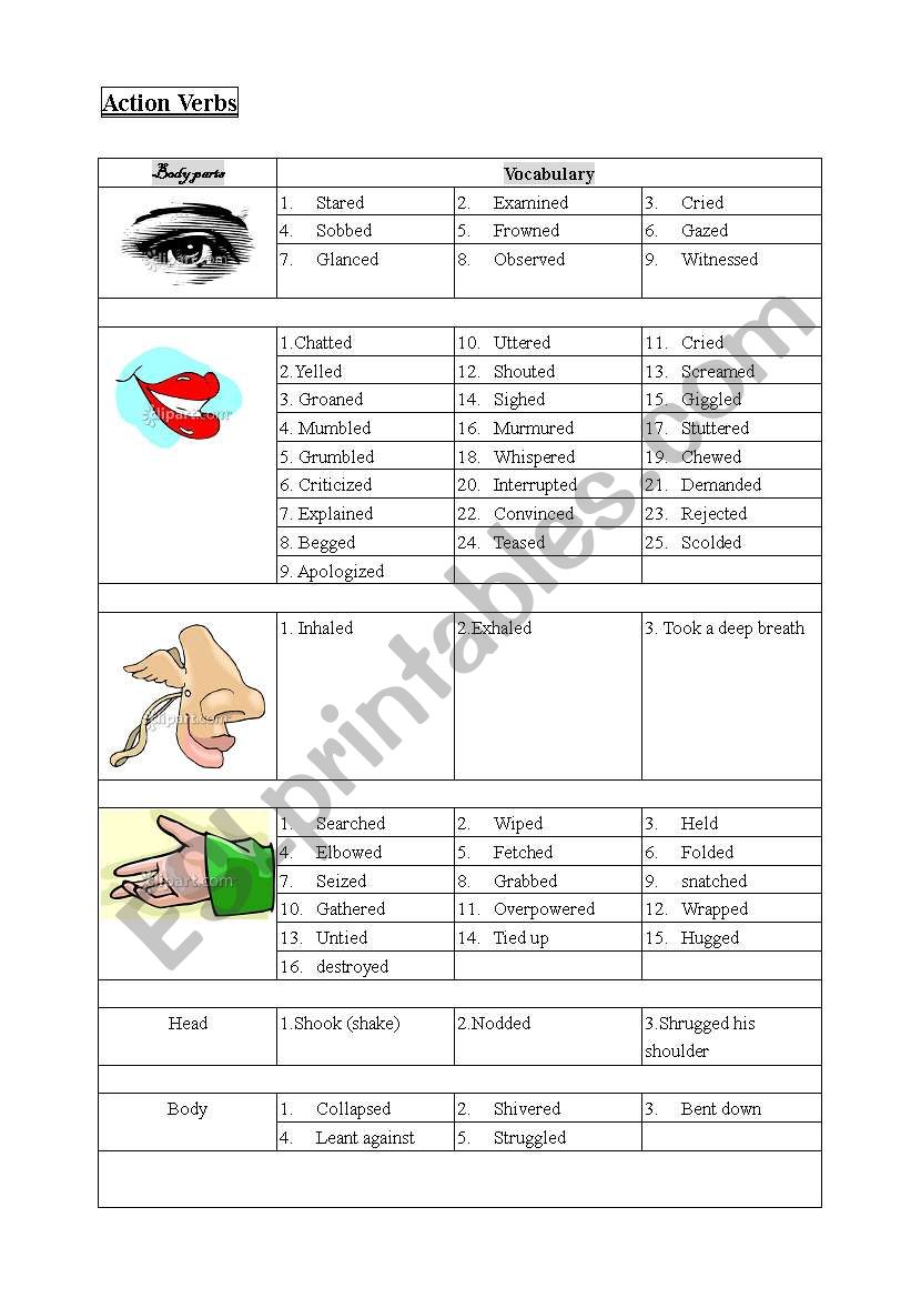 Action verbs worksheet