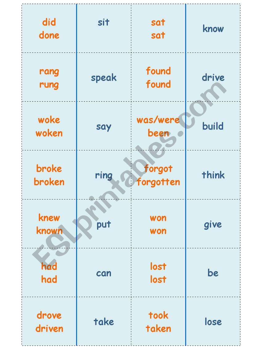 Irregular verbs dominÃ³ worksheet