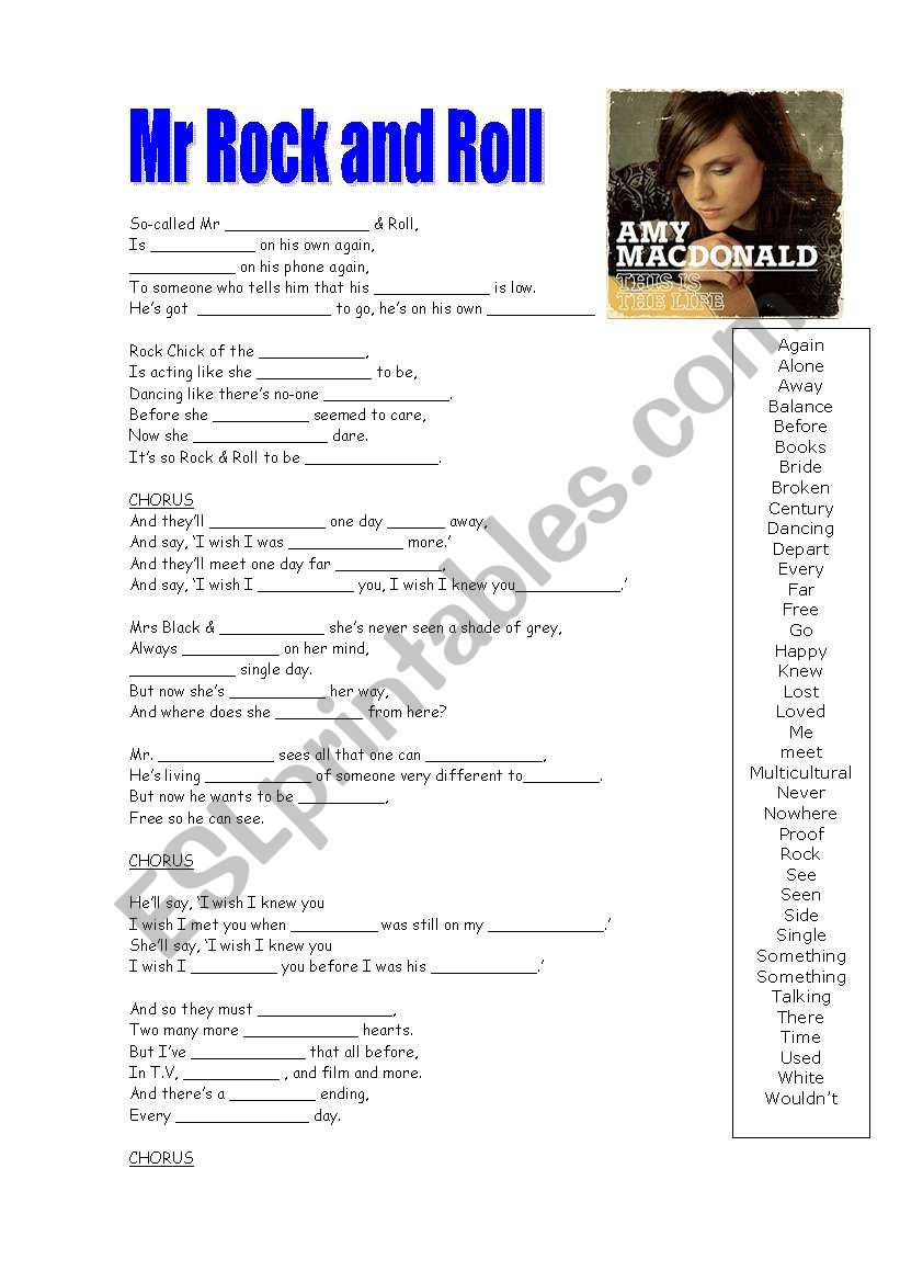 Mr. Rock and Roll worksheet