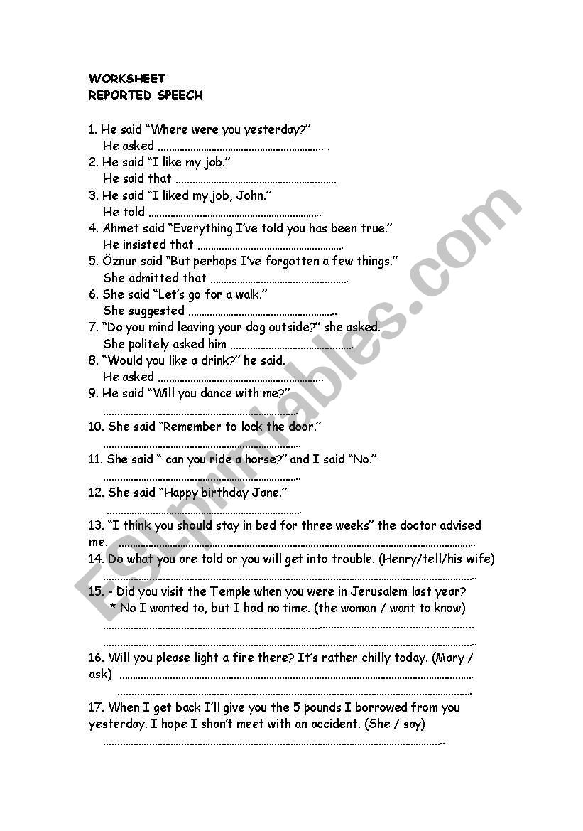 Reported Speech worksheet