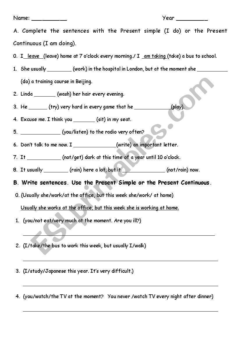 how to use present progressive and simple present tenses