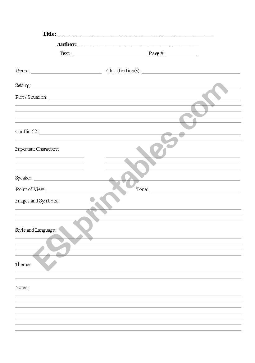Literary Analysis Form (Poetry)