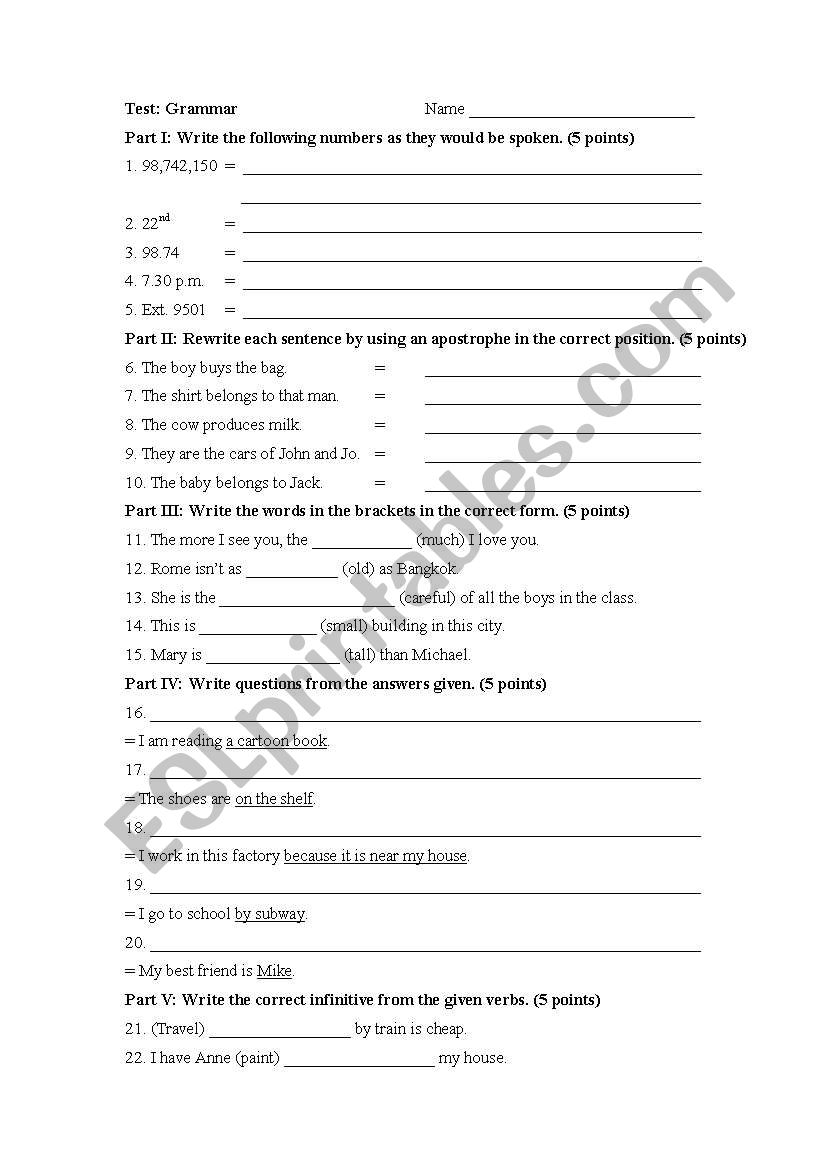 Grammar Test! worksheet