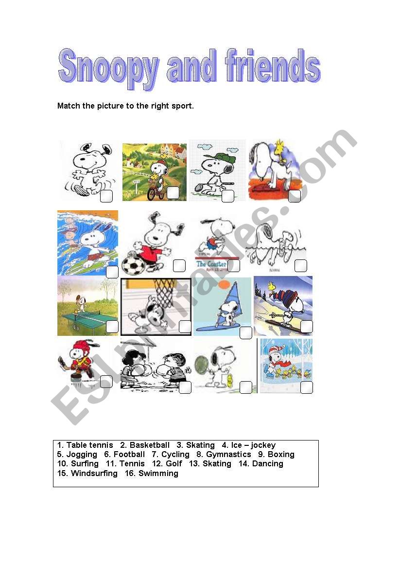 Sports with Snoopy worksheet