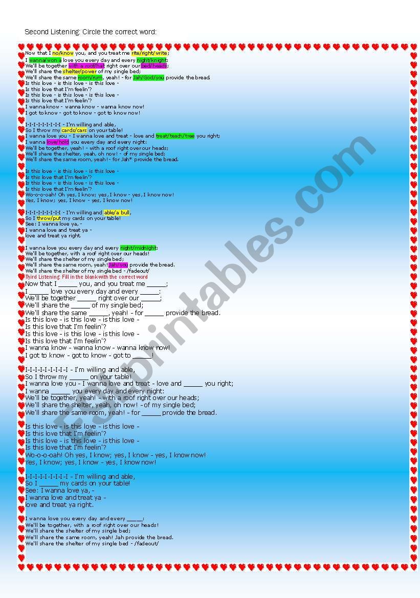 Final pages of the Bob Marley Song 