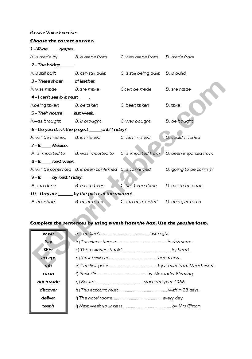 Passive Exercises worksheet